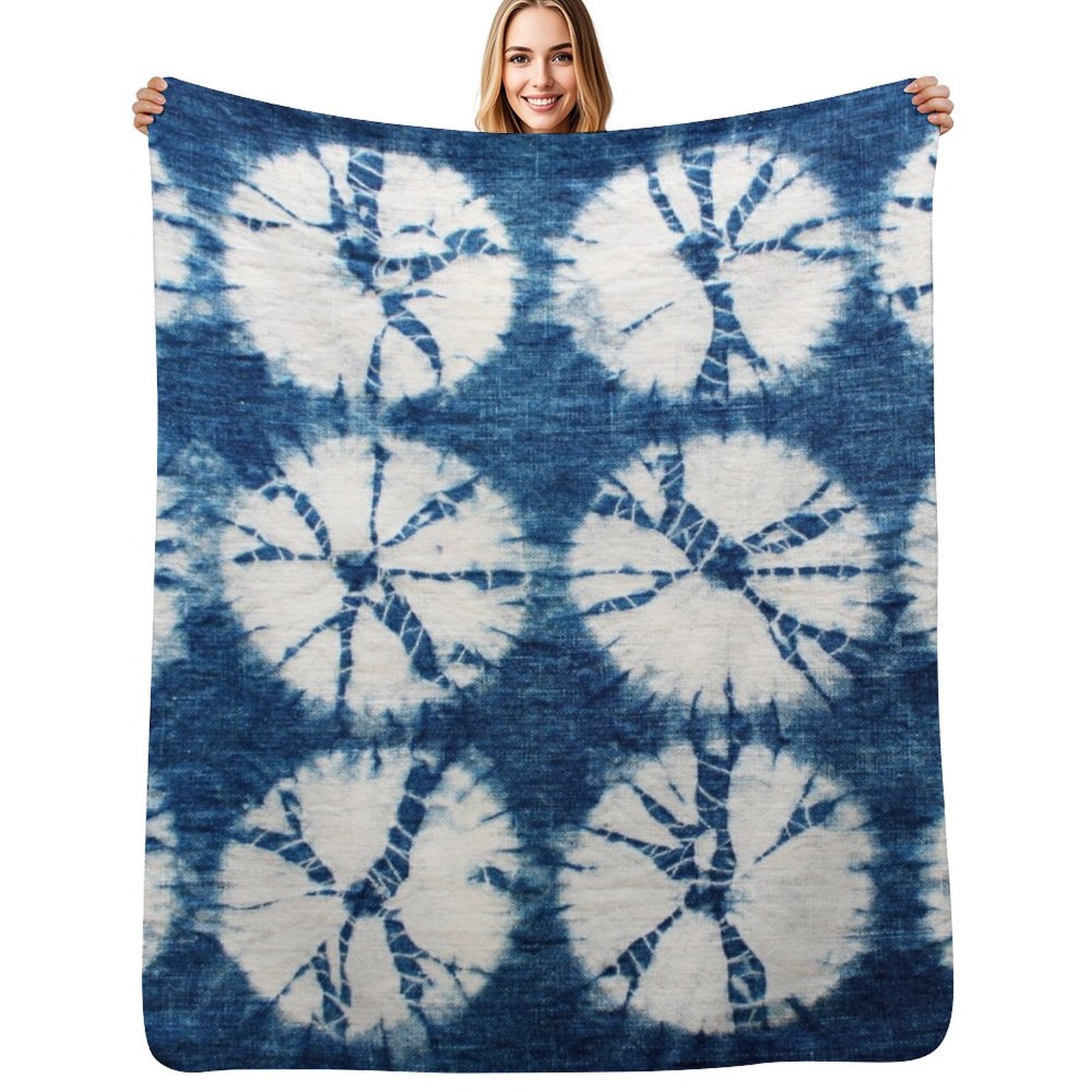 Shibori Tie Dye - 시보리 서클, 인디고, 타이다이 담요 플러시